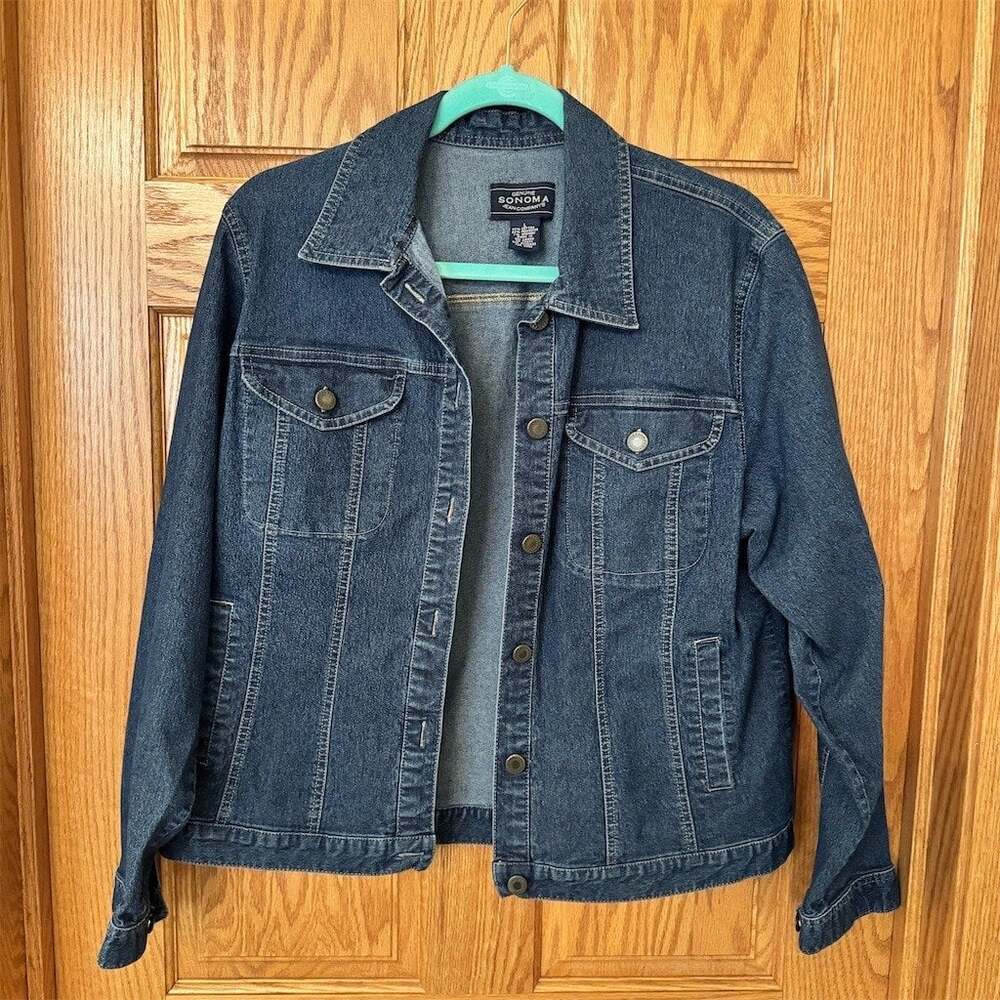 Sonoma Jean Company Jacket Womens Size L Dark Wash Denim Trucker Stretch